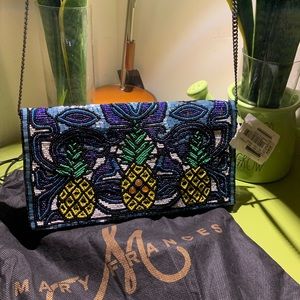 NWT Mary Frances Pina Colada Pineapple Studded Clutch on Chain